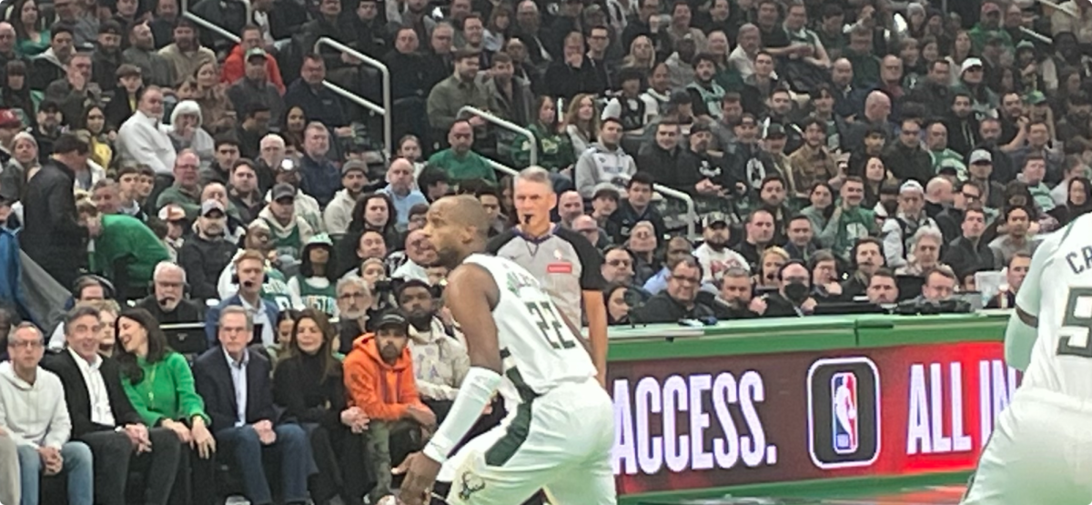 Scott Foster officiating a game between the Milwaukee Bucks and the Boston Celtics